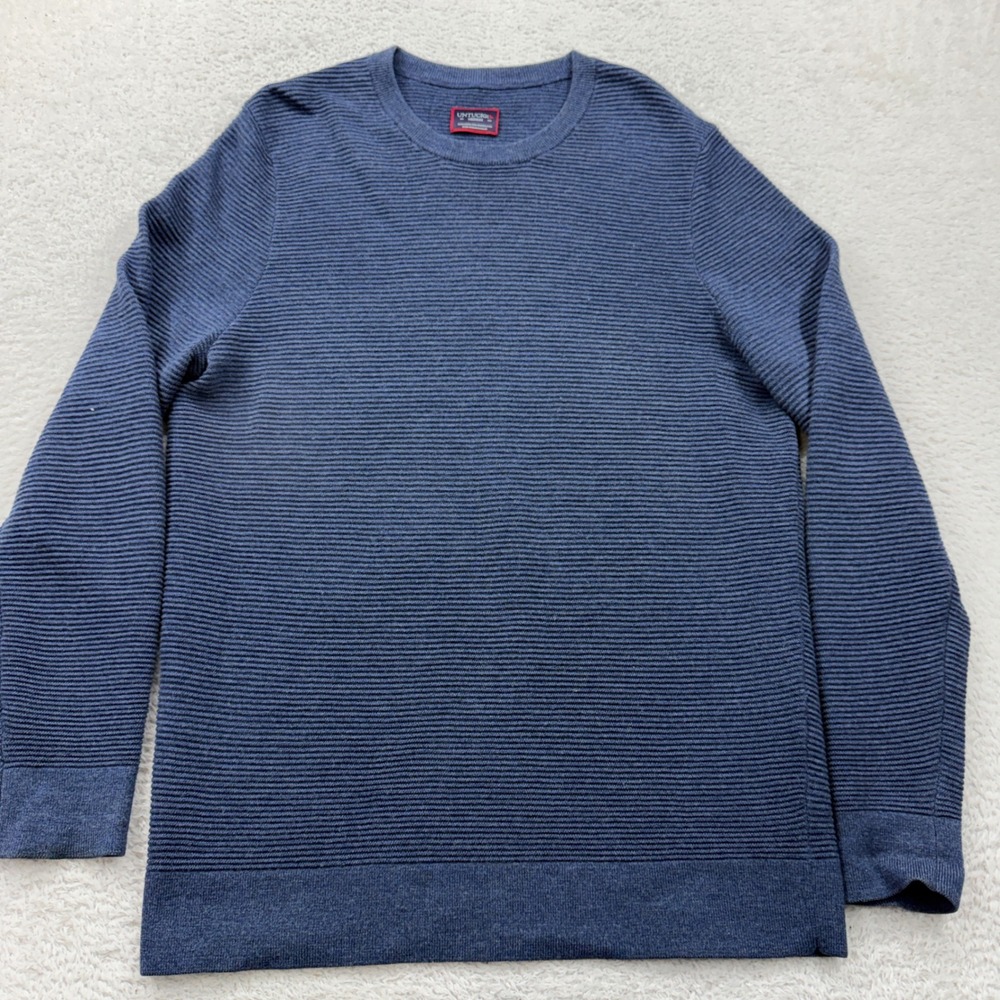 UNTUCKit Mens Blue 100% Extra Fine Merino Wool Ribbed Crewneck Sweater Medium